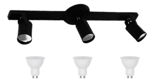 Aplique Riel Barral Techo Pared 3 Luces Spot Dicroica Led 7w Color Negro Luz Fría