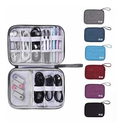Funda Organizador De Viaje Para Cables, Memorias, Usb Chico Color Gris