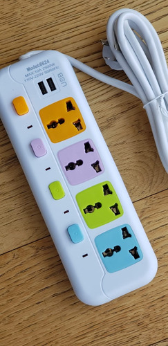 Enchufe Zapatilla Universal Entrada Usb Alargador Hogar Blanco