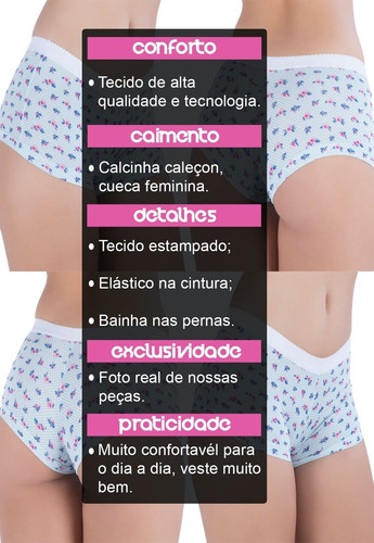 Imagem 4 de 6 de Kit 10 Cueca Short Box Feminina Lingerie Conforto Atacado