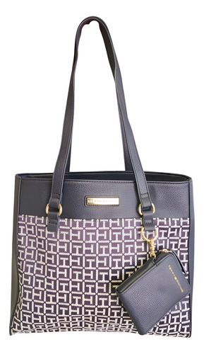 Kit Bolsa Tote Tommy Hilfiger Original Nueva Con Monedero Azul Marino Th Níquel Azul Marino
