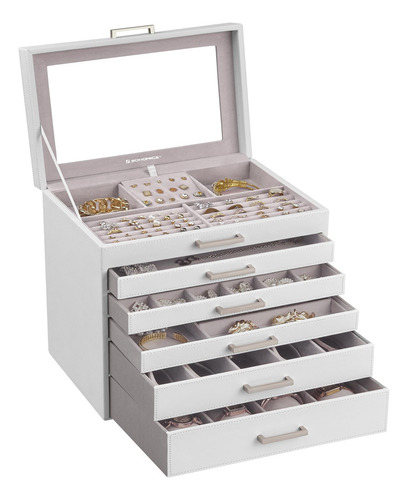 Organizador De Joyas De 6 Niveles Grande Con Espejo Blanco