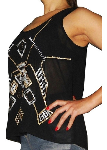 Musculosa Gasa Negra Con Lentejuelas Exclusiva