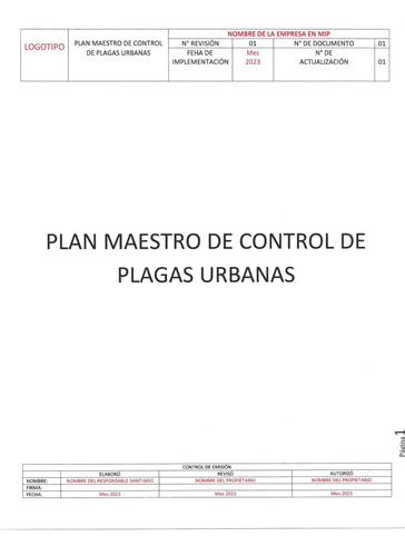 Plan Maestro De Control De Plagas Urbanas