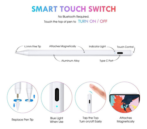 Caneta Stylus Com Palm Rejection E Inclinação Para iPad