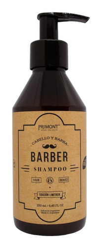 Imagen 1 de 6 de Primont Barber Shampoo Pelo Y Barba Hombre Barberia 250ml