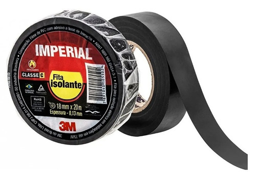 50 Rolos Fita Isolante Imperial 18mm X 20m Preta 3 M