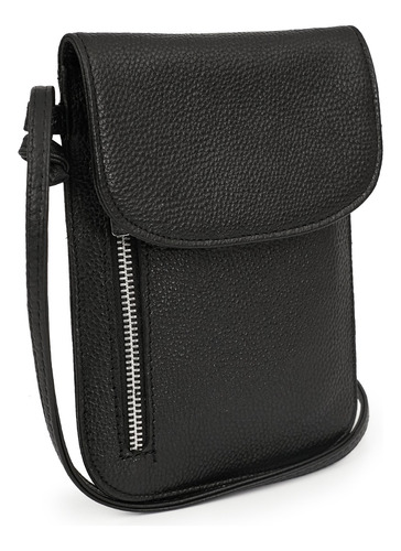 Portacelular Mujer Cuero Bandolera Bolsito Mini Bag Briganti Color Negro