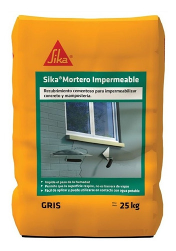 Sika Mortero Impermeable Recubrimiento Cementos Gris 25kg