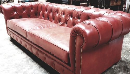 Sofá Sillón Chesterfield De 3 Cuerpos, En Cuero Vacuno.