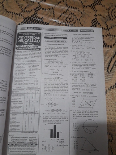 Imagen 2 de 10 de Libro De Examenes Universidad Del Callao Bloque 1