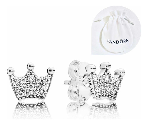 Aretes Corona Compatible Marca Pandora,plata+bolsa