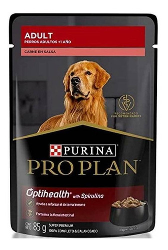 Alimento Pro Plan OptiHealth Pro Plan para perro adulto todos los tamaños sabor carne en salsa en sobre de 85g