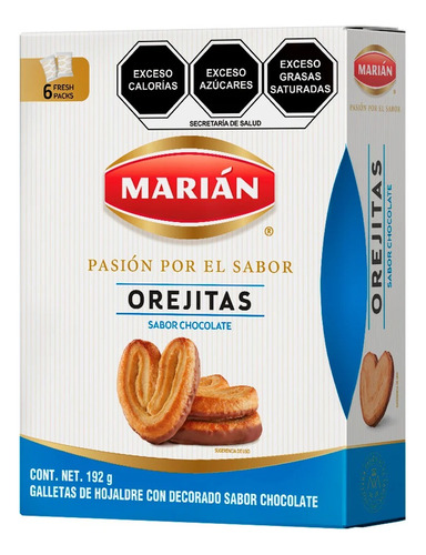 3 Pzs Marian Galletas Orejitas Con Chocolate 192gr