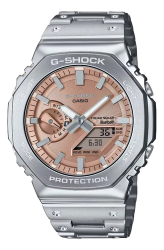 Reloj Casio G-shock Digital /análogo Bt Solar Gm-b2100ad-5a Correa Plateado Bisel Plateado Fondo Rosa