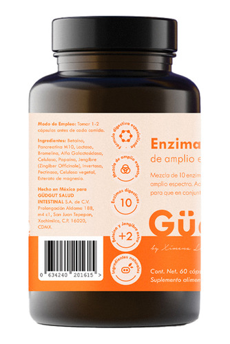Gudgut Enzimas Digestivas De Amplio Espectro 60 Caps Sin Sabor
