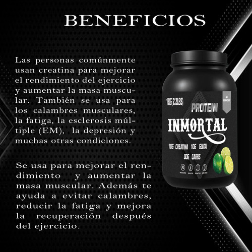 Creatina + Glutamina Inmortal Suplements 1 Kg 50 Servicios Limón