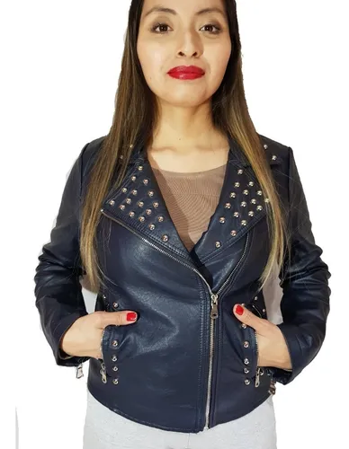 Cazadora piel azul mujer cheap