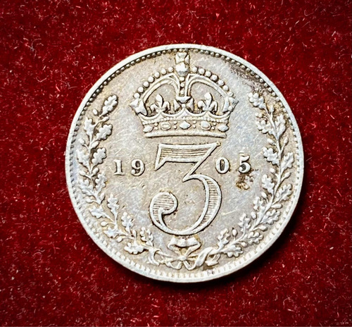 Moneda 3 Peniques Inglaterra 1905 Plata 0.925 Km 797 Eduardo