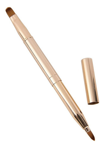 2 Pz Brochas 2 En 1 Maquillaje Con Tapa Portátil Doradas