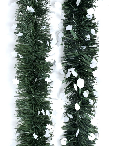 Imagen 1 de 2 de Guirnalda Navidad Verde Pino Punta Blanca 10 Cm X 2 M #324