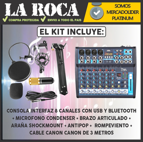 Combo Radio Grabacion Consola Interfaz Usb + Microfono + Acc