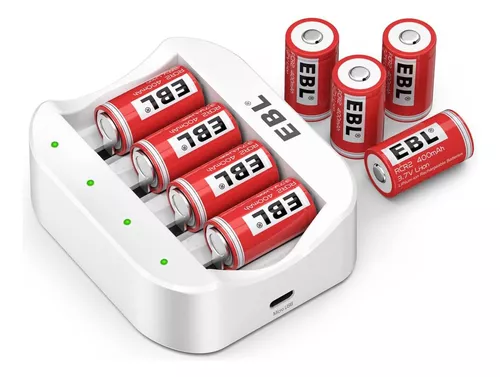 Combo Ebl 4 Pilas Cr2 Recargables 3,7v 400mah Con Cargador