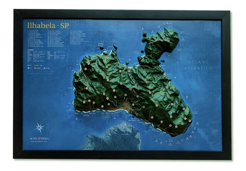 Imagem 1 de 4 de Mapa Relevo Realista 3d - Ilha Bela - Pinável Moldura E Pins