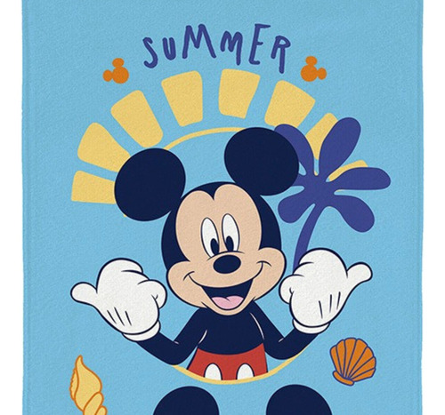 Toalha De Praia Lepper Mickey Azul Aveludada Macia 70x140