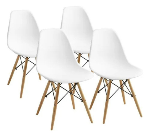 Silla Eames Blanca Mate Set 4pz Polipropileno Marrón Claro Blanco