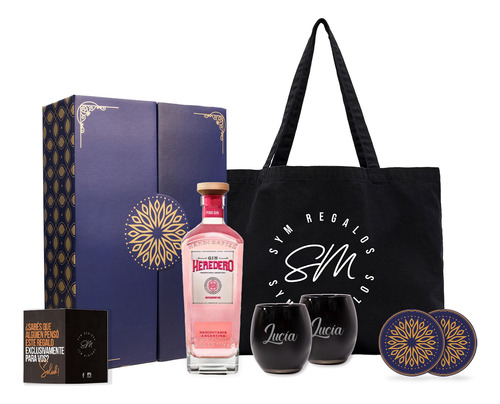Kit Regalo Gin Heredero Pink Dos Vasos Negros Personalizados