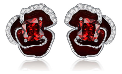 Pendientes Rojos Granates Naturales, Plata De Ley 925, 6 Mm,