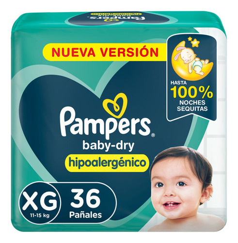 Pampers Baby Dry Hipoalergénico, Pañales Desechables Talle XG 36 Unidades