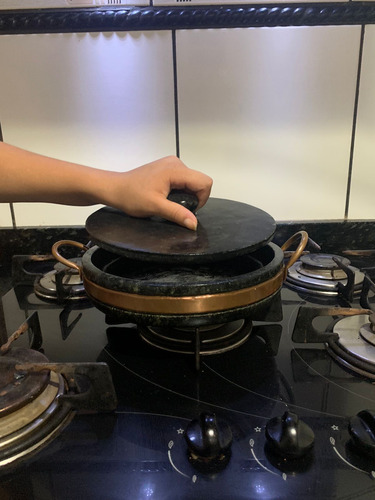 Jogo De Panelas De Pedra E Frigideira G Com Tampa Saudável Cinza