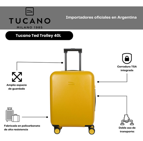 Valija De Cabina Carry On Tucano Ted 40l Rígida Cierre Tsa Amarillo Lisa
