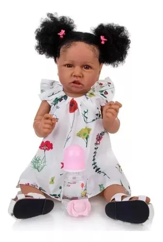 Boneca Bebê Reborn Negra Realista Malkitoys Silicone 55cm - Malki toys