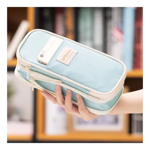 Bolsa de papelería para niñas adolescentes, estuche liso de color azul claro