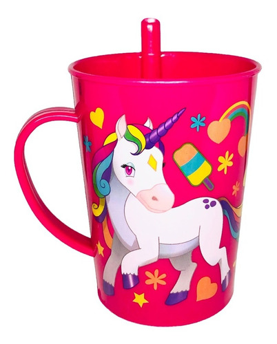 Vaso Mug Infantil Con Sorbete Unicornio Colores