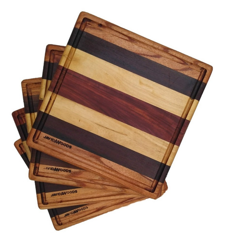 Set De 4 Tablas Artesanales De Maderas Ensambladas 27x27 Cm