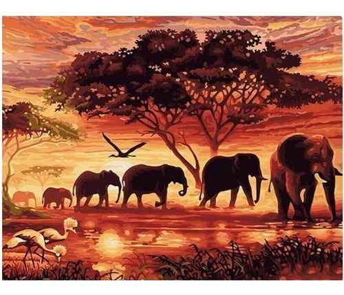 Pintura Por Números Elefantes En África Kit Pinta Tu Cuadro