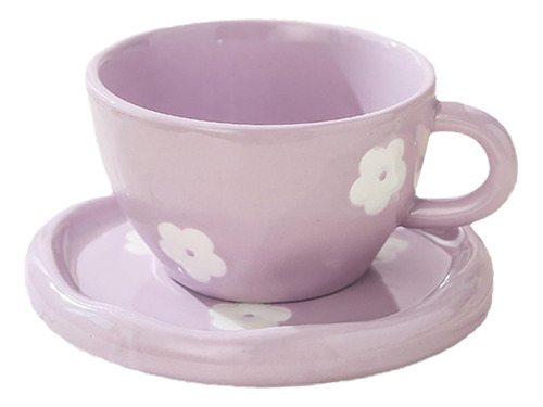 Taza De Café Con Platillo, Lindas Flores Moradas, Regalos P