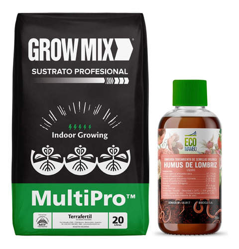 Sustrato Growmix Multipro 20lts Con Humus De Lombriz 250cc