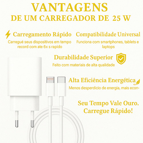 Carregador Turbo 25w Para iPhone 8 X Xr 11 12 13 14 Pro