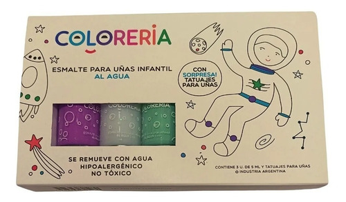 Imagen 1 de 3 de Set Esmalte X 3 Infantil Para Uñas Colores Al Agua Coloreria