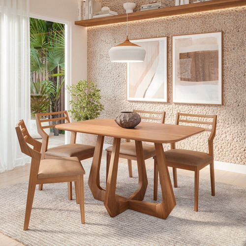 Mesa De Jantar Bromelia 130cm Sem Vidro Com 4 Cadeiras Fb