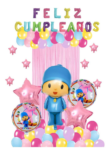 Globos Decoración Metálicos Feliz Cumpleaños Pocoyo Rosa