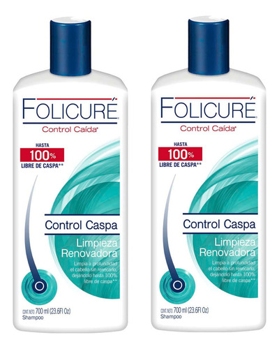 2 Shampoo Folicuré Control Caída Limpieza Renovadora 700ml