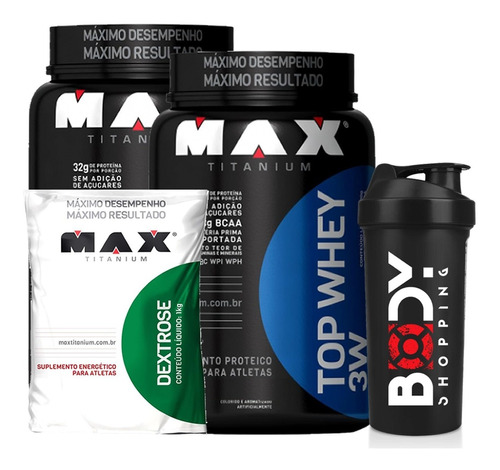 2x Top Whey 3w 900g + Dextrose 1kg + Shaker - Max Titanium