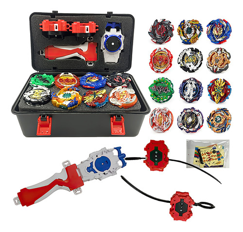 Kit Maleta 12 Bayblade Metal Piões Com 1 Grip 3 Lançadores