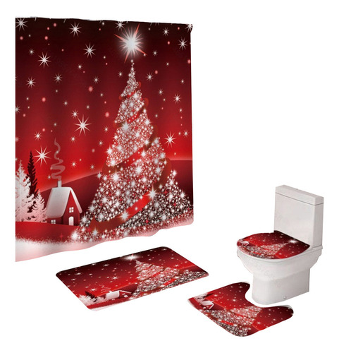 Juego De 4 Fundas De Baño, Cortinas De Ducha Navideñas